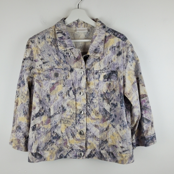 Chico's Jacket large Purple Pastel Spring Button Up 3/4 sleeves Lightweight - Picture 16 of 16
